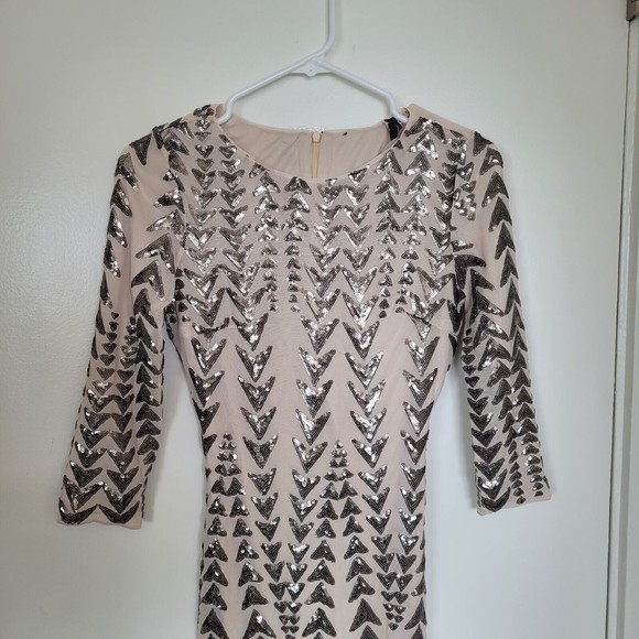 Lulus Womens sz Small Sequin Bodycon Dress - Shine on Me Nude NWOT - Picture 6 of 13